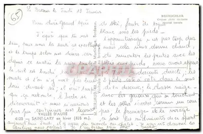 Saint-Lary — Vista de la estación y del pueblo en invierno — editor Lito — Reverso
