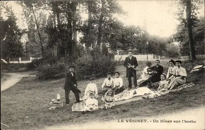 Le Vésinet Bilhete postal antigo Um jantar na grama