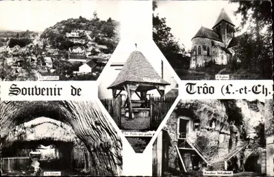 Trôo (Loire-et-Cher) — Vista geral, a igreja, o poço que fala, a gruta, a escada Saint-Gabriel — Editor não identificado