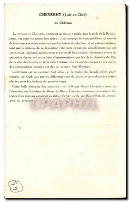 Cheverny (Loir-et-Cher) — Zamek — Kolekcja Solution Patauherbe, 1. seria — Rewers