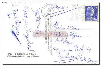Zamek — Wyruszenie na polowanie — M. ROUSSEL, Fotowydawca, Cheverny (Loir & Cher) — Rewers