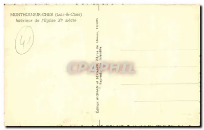 Widok wnętrza kościoła — Monthou-sur-Cher (Loir-et-Cher) — Wydawnictwo AIGNAN et BERNARD, Tours — Rewers