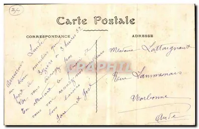 Béziers - Rue de la République — vista da rua com trams e comércios — Cliché dos « Magasins Modernes » — Verso
