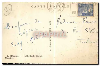 Béziers — La Cattedrale di San Nazario — Le Carte A.P.A. POUX — Verso