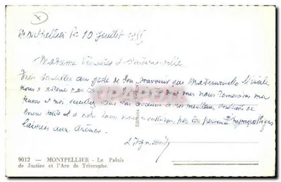 Montpellier — Il Palazzo di Giustizia e l'Arco di Trionfo — Edizioni Lignac, n° 9012 — Verso