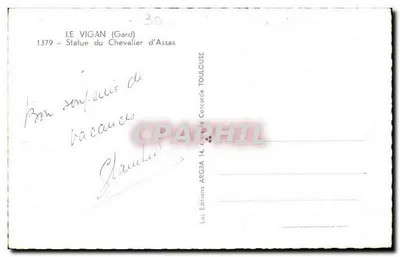 Le Vigan (Gard) — Estátua do Cavaleiro d'Assas — Éditions ARGRA — Verso