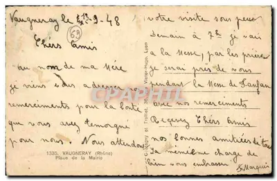 Vaugneray — vista da praça da Mairie — editor G. Vaugneray e Trolliet, n°69 — Verso