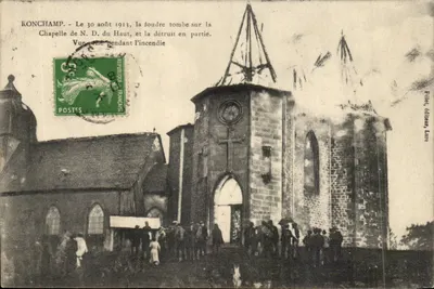 Ronchamp — Capela Notre-Dame du Haut após o incêndio causado por raio — editada por P. Lune