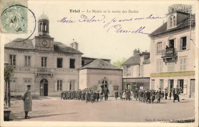 Triel — A Prefeitura e a Saída das Escolas — Edit. E. Le Cadre, Triel (S-1903)