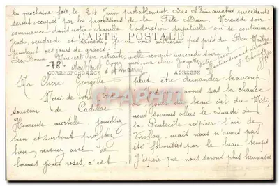 Fête-Dieu — procession et retraite — Carte postale de Cadillac — Verso