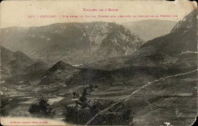 Vale do Aude — Vista tirada do col do Portel sobre a entrada do desfiladeiro da Pierre Lys — Quillan — Fototipia Labouche Frères, Toulouse