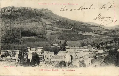 Rennes-les-Bains — Vista Geral — Vale do Aude e seus Arredores, editada por Phototypie Labourdette, Toulouse