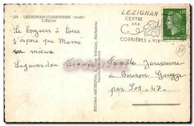 Lezignan-Corbières — Kościół — Wydawnictwo MORINA n°323 — Rewers