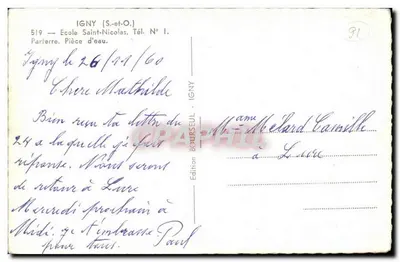 Ignny (S.-et-O.) — Szkoła św. Nikodema — Jezioro — Wydawnictwo Bourseul, nr 519 — Rewers