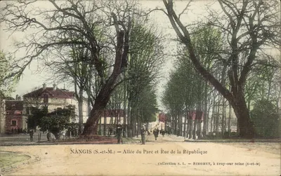 Nangis (S.-et-M.) — Avenida do Parque e Rua da República — Coleção S. L. — SIMOMET, em Eray-sur-Seine (S.-et-M.)