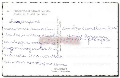 Jardim do Hôtel de Ville — Fontenay-le-Comte (Vendée) — Éditions Gaby — Verso