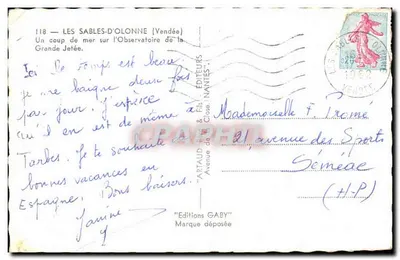 Les Sables-d'Olonne — Uma onda do mar sobre a Observatórios da Grande Jetée — Edições Gaby — Verso