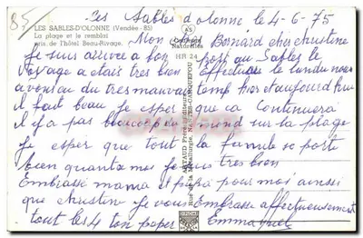 Les Sables-d'Olonne (Vendée) — De strand en de dijk gezien vanaf het hotel Beau-Rivage — Uitgever Antaud Frères, Nantes-Carquefou — Achterkant