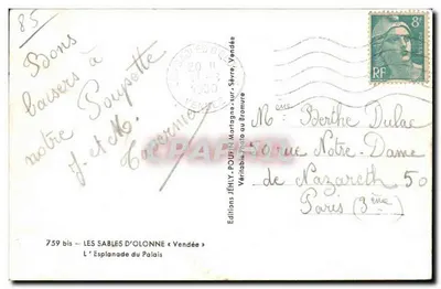 Les Sables-d'Olonne — Esplanade du Palais — Éditions JÉHLY — Rewers