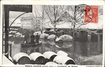 Paris inondado (janvier 1910) — Entrepôt de Bersey — Éditeur Tario