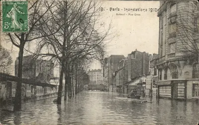 Paris - Inundações 1910 - Auteuil - Rue Gros — F.F. Paris