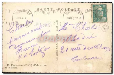 Perpignan - Palmarium i Dolina — Karty A.P.A. - Roux, nr 17 — Rewers