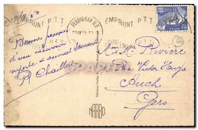 Perpignan — Pałac Konsularny i Nowa Poczta — Wydawnictwo Narbo — Rewers