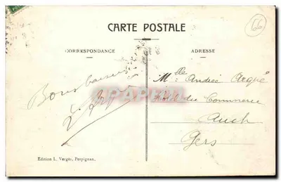 Perpignan - O Castillet — editor L. Vergès, n° 61 — Verso