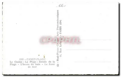 Canet-Plage — Recordações da praia, do cassino e da orla marítima — Real-Photo-Cie des Arts Photomécaniques, Paris — Verso