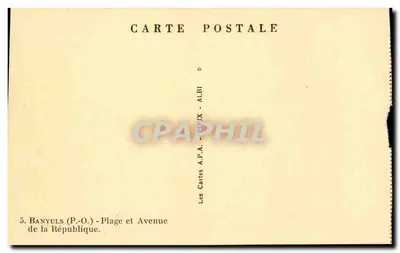 Banyuls-sur-Mer — Praia e Avenida da República — A.P.A. (série 5) — Verso
