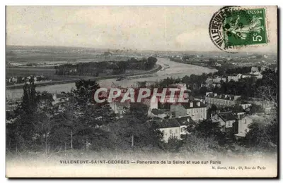 Villeneuve-Saint-Georges — Panorama do rio Sena e vista de Paris — M. Burst, editor, 40, Rue de Paris