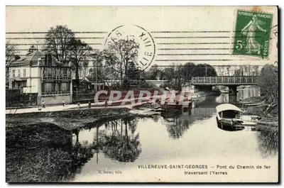 Villeneuve-Saint-Georges — Ponte do Caminho de Ferro atravessando o Yerres — M. Barat, Editor