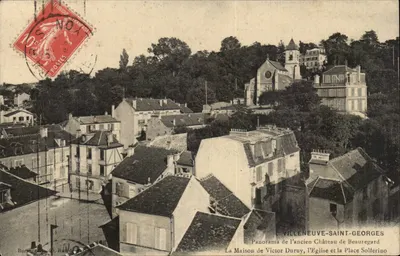Villeneuve-Saint-Georges — Panorama do antigo Castelo de Beauregard, a Casa de Victor Duruy, a Igreja e a Praça Solferino — Burati & R. Ruelle, n° 94