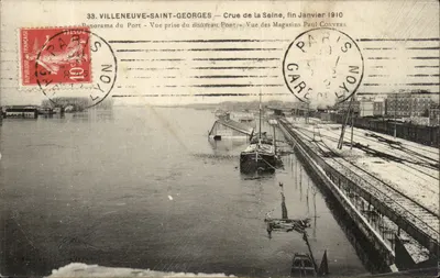 Villeneuve-Saint-Georges — Cheia do rio Sena, final de janeiro de 1910 — Vista tirada do novo Ponte — Vista dos Lojas Paul Convers