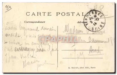 Vincennes-Saint-Mandé — Hospital Militar Bégain — Fachada Principal — S.M. — Verso