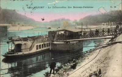 Alfort - O Desembarque dos Barcos-Parisinos — Barco Belle Jardinite — Editor E. M.