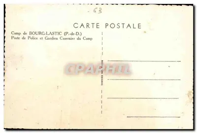 Campo de Bourg-Lastic — Posto de Polícia e Guarda do Campo — Carta postal CPAPHIL — Verso