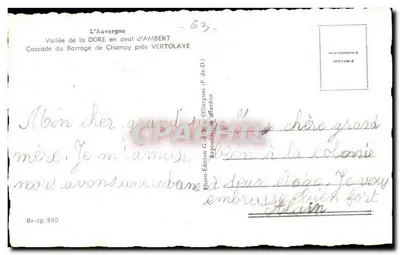 Vallei van de Dore beneden Ambert — Waterval van de Dijk Champy bij Vertolaye — Foto G.d'O. — Achterkant