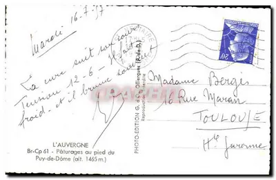 Paisagens de pastagem ao pé do Puy-de-Dôme — L'Auvergne — Edição G. d'O. Olliergues — Verso
