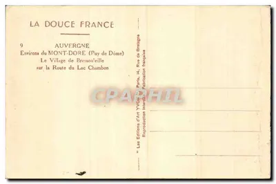 Bressouëille — Alrededores del Mont-Dore (Puy de Dôme) — Les Editions d'Art Yvonn, París — Reverso