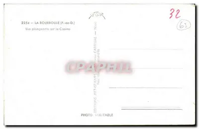 La Bourboule (P.-de-D.) — Widok z góry na kasyno — Éditions Artisitiques Veritable — Rewers