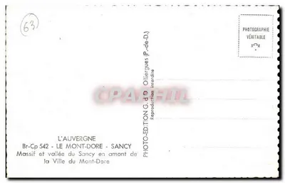 L'Auvergne — Massif e vale do Sancy acima da Cidade de Mont-Dore — Photo-Édition G. d'Olliergues — Verso