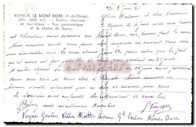Panoramische uitzicht van Mont-Dore — keten van Sancy — uitgever La Cicogne — Achterkant