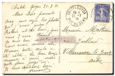 Châtel-Guyon — Vista geral e o Calvário — L'Hermitage — Edição Especial, n°123 — Verso