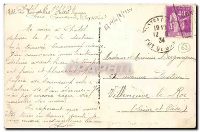 Châtel-Guyon — Tablica orientacyjna i widok panoramiczny z Calyaire — wydawca nieznany, nr 40 — Rewers