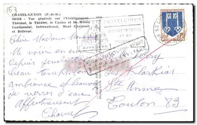 Châtel-Guyon — Visão geral do Estabelecimento Termal, Teatro, Casino, Hotéis Continental, Internacional, Mont Chaluset e Bellevue — Pim — Verso