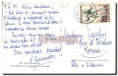 Vista do Grand Hôtel e do Splendid — Châtelguyon — C.A.P. (nº38) — Verso