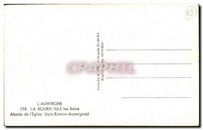 Auvergja — Absyda kościoła w stylu roman-auvergnat — Photo-Ed. G.-d'O., Olliergues (P.-de-D.) — Rewers
