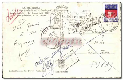 Stara pocztówka La Bourboule — Ogólny widok i Sancy (wys. 1888 m) — Lumicap — Rewers