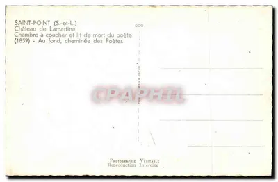 Saint-Point (S.-et-L.) — Castelo de Lamartine, quarto de dormir e leito de morte do poeta (1859) — Fotografia Verdadeira Proibida — Verso